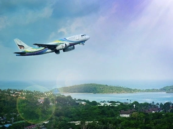 An aeroplane taking off.