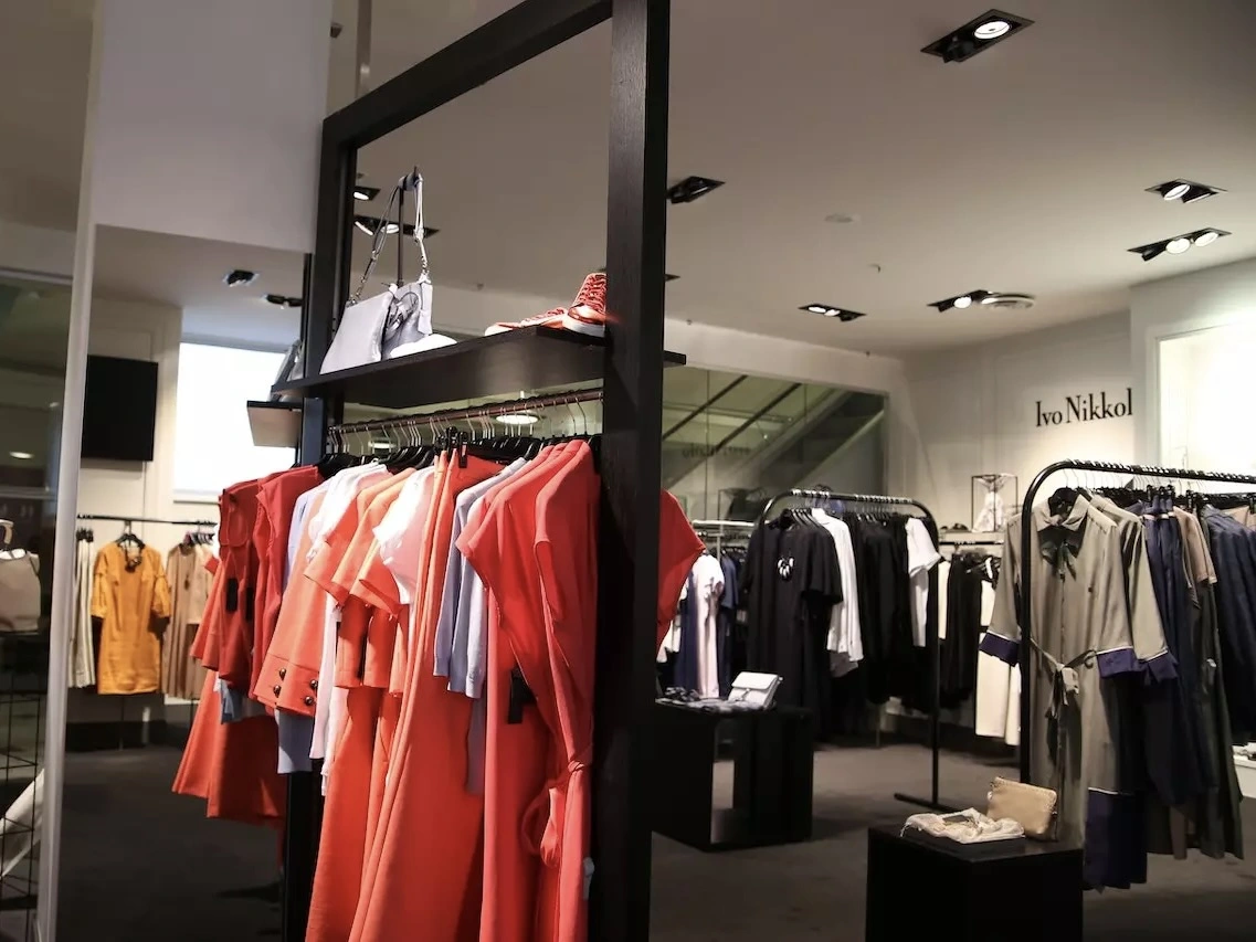 Clothes in a clothes store. 